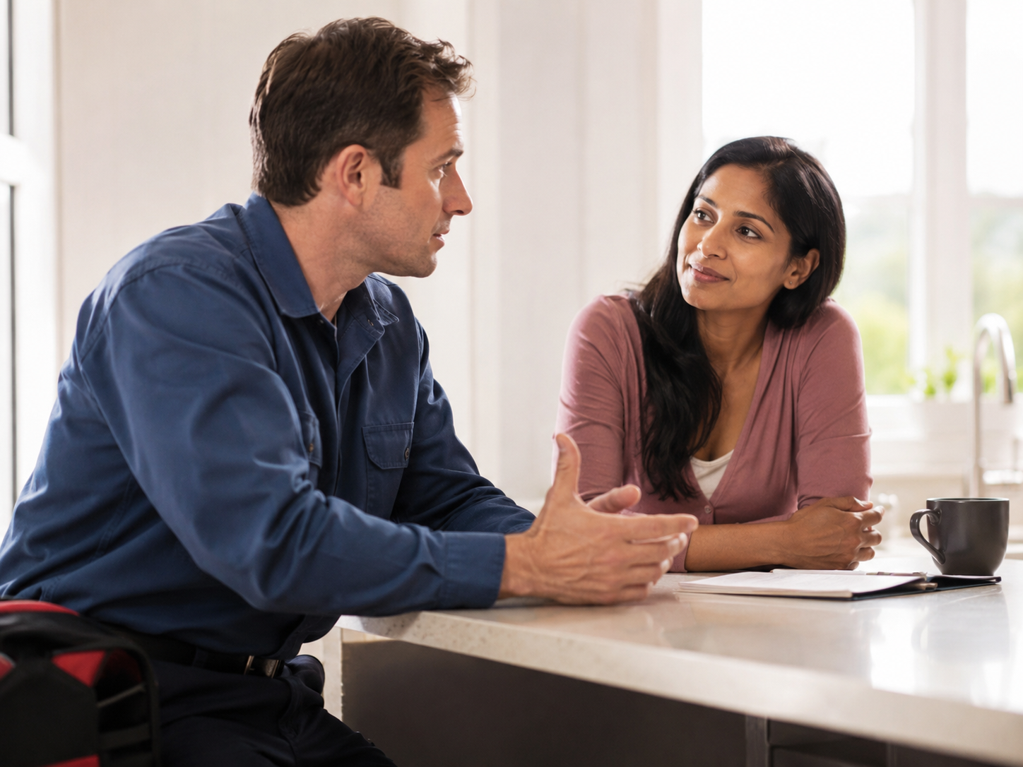 Edmonton plumber consulting with a homeowner
