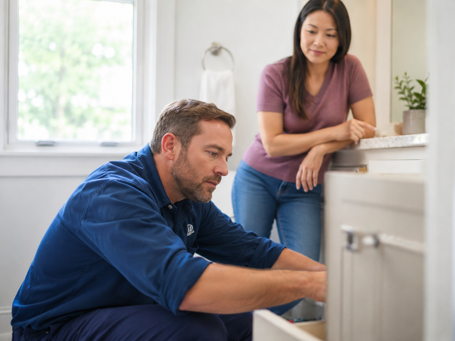 A licensed Edmonton plumber repairing a fixture in a customer's home