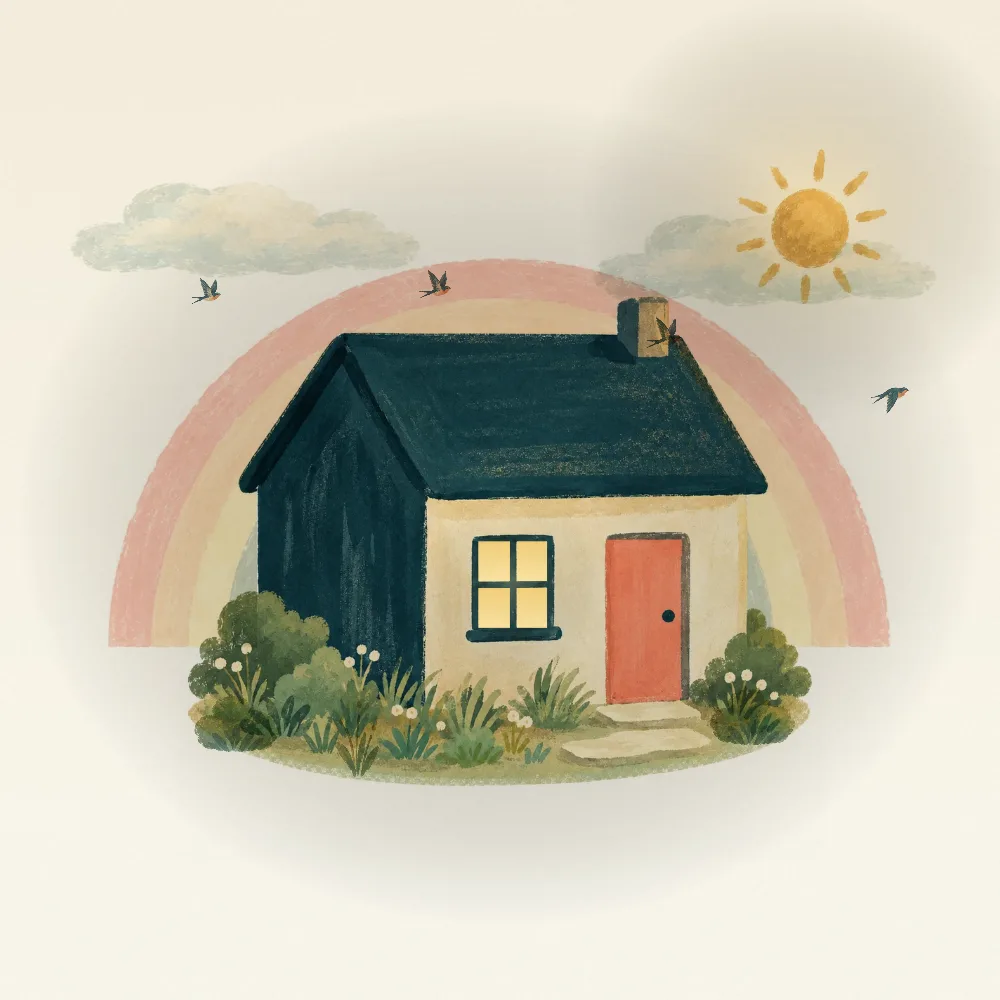 OnCall's painted Living Home illustration of a cottage with a garden